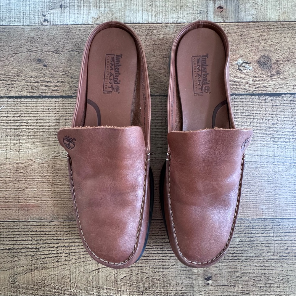 TIMBERLAND Smart Women's Tan Leather Slip-On Slides Flats Womens 10